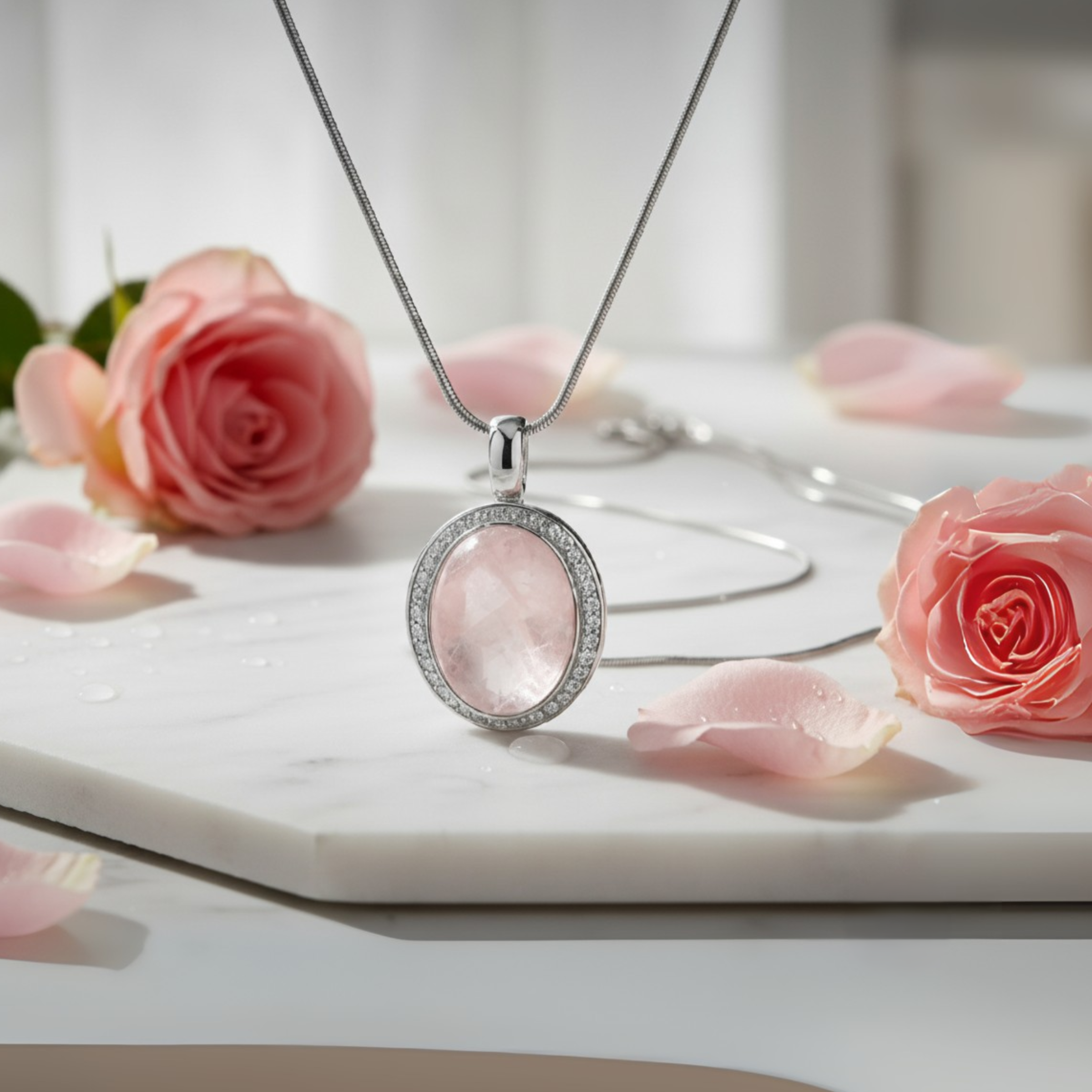 Rosenquarz, Liebe, Harmonie, Kristall, Silber