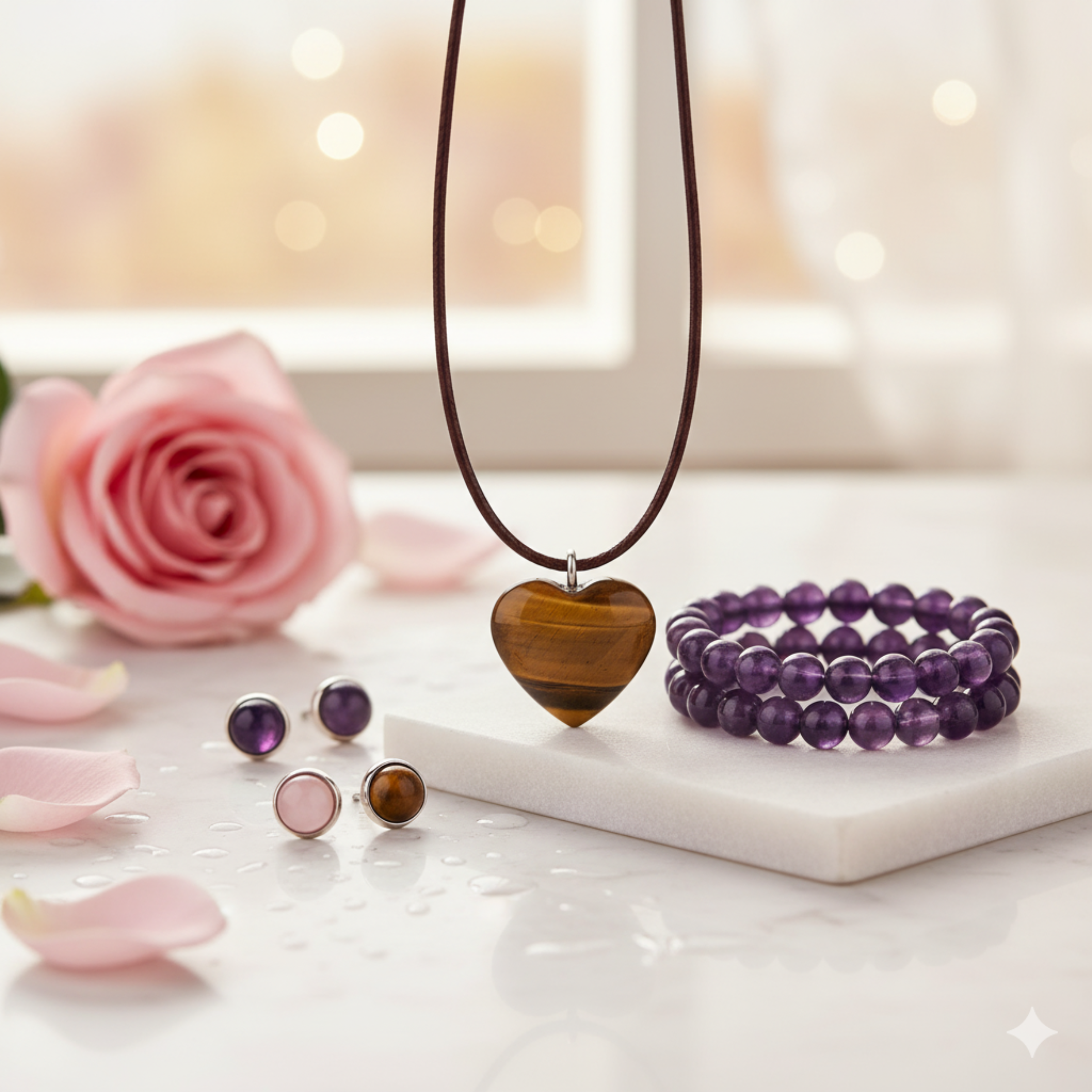 Kristallanhänger mit Lederband, Kugelarmband, Leder, Kristallherz