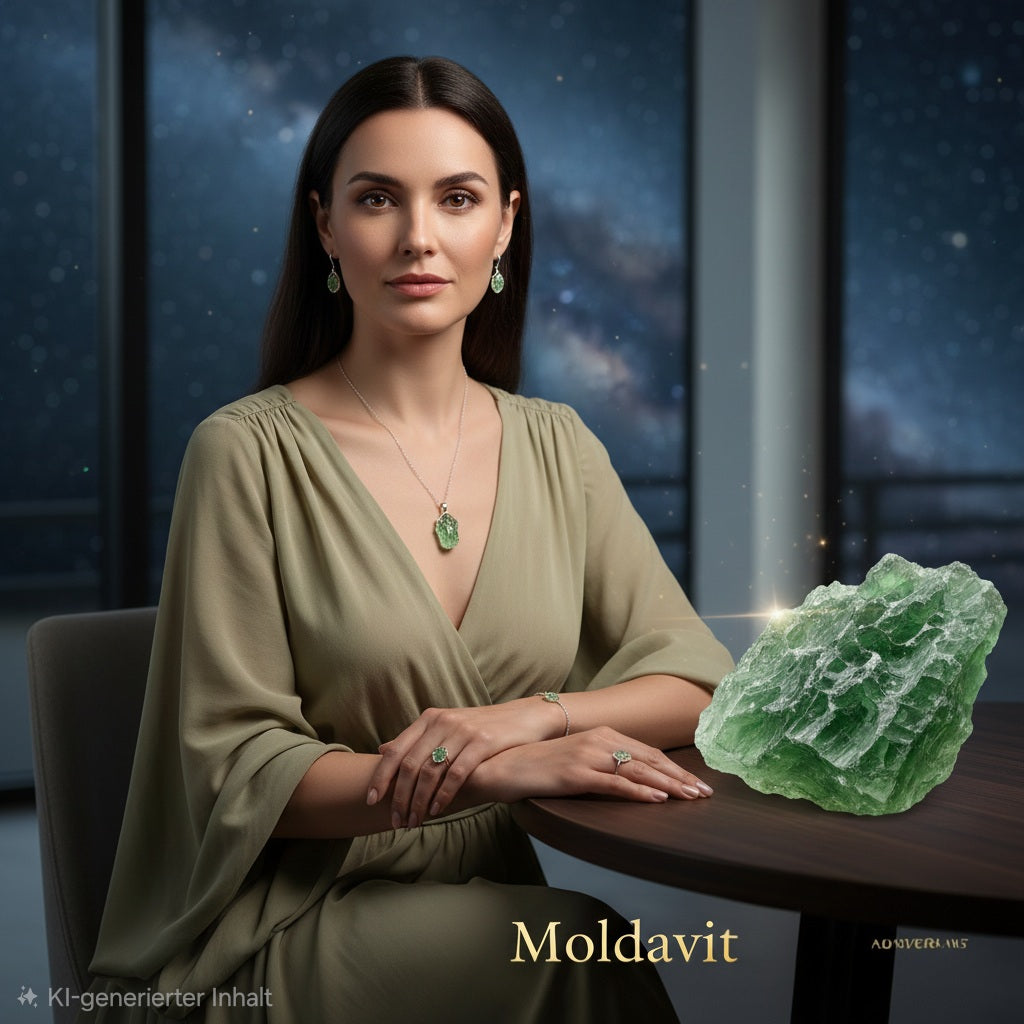Moldavit Schmuck am Model