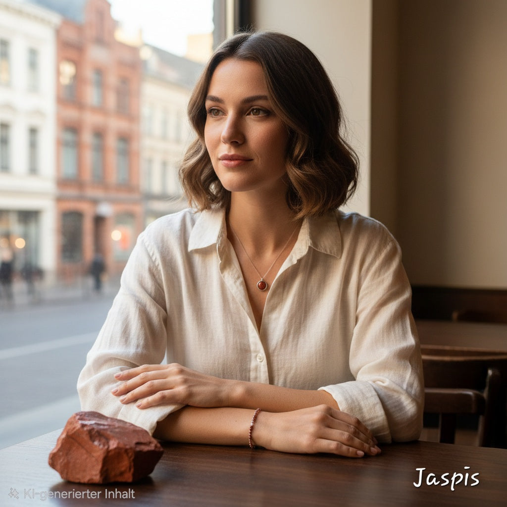 Jaspis Edelstein Schmuck am Model, roter Jaspis