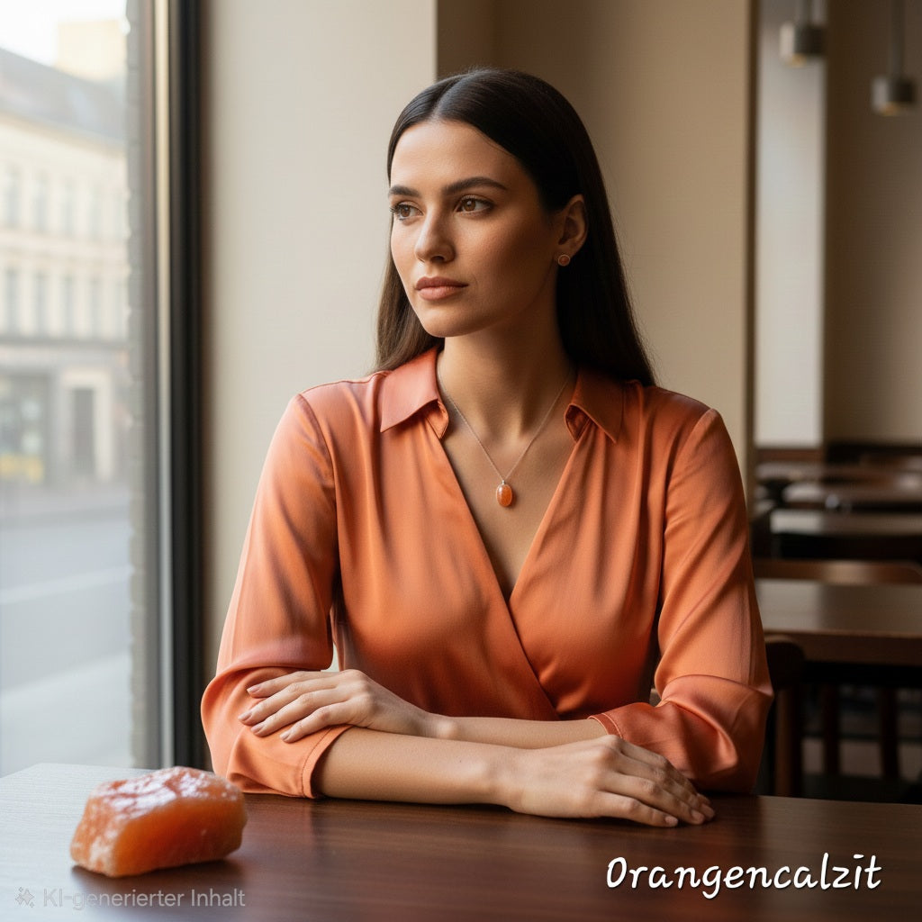 Calzit Edelstein Schmuck am Model, hier Orangencalzit