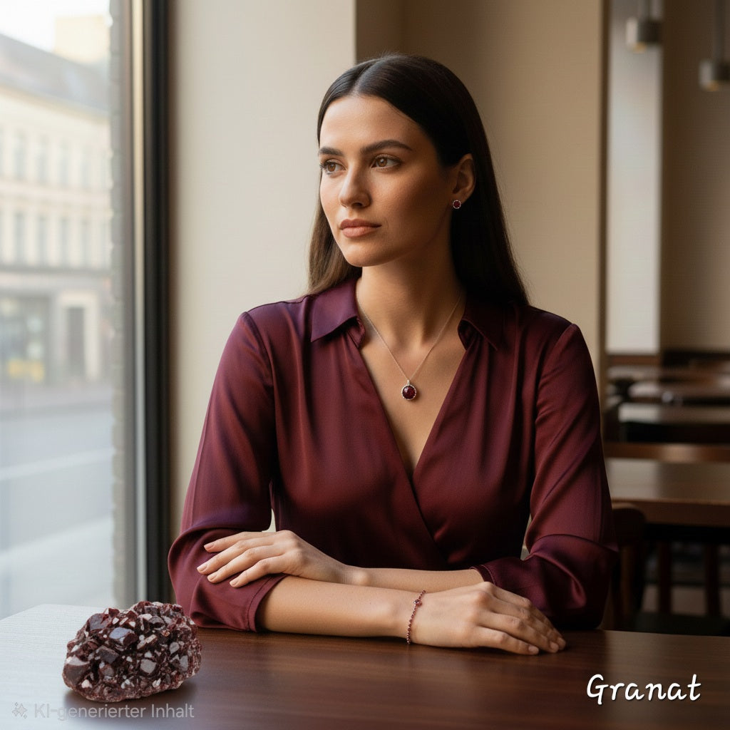 Granat Edelstein Schmuck am Model