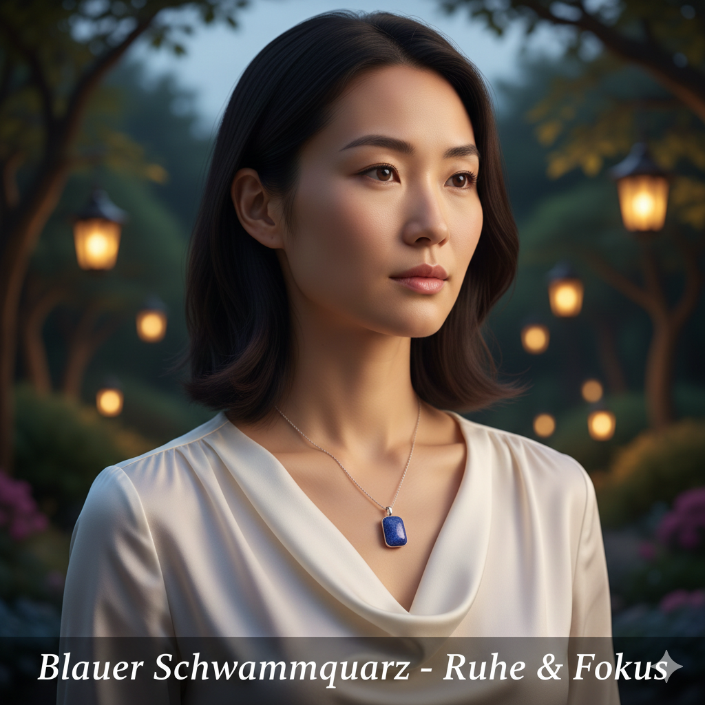 Schwammquarz Schmuck am Model blau