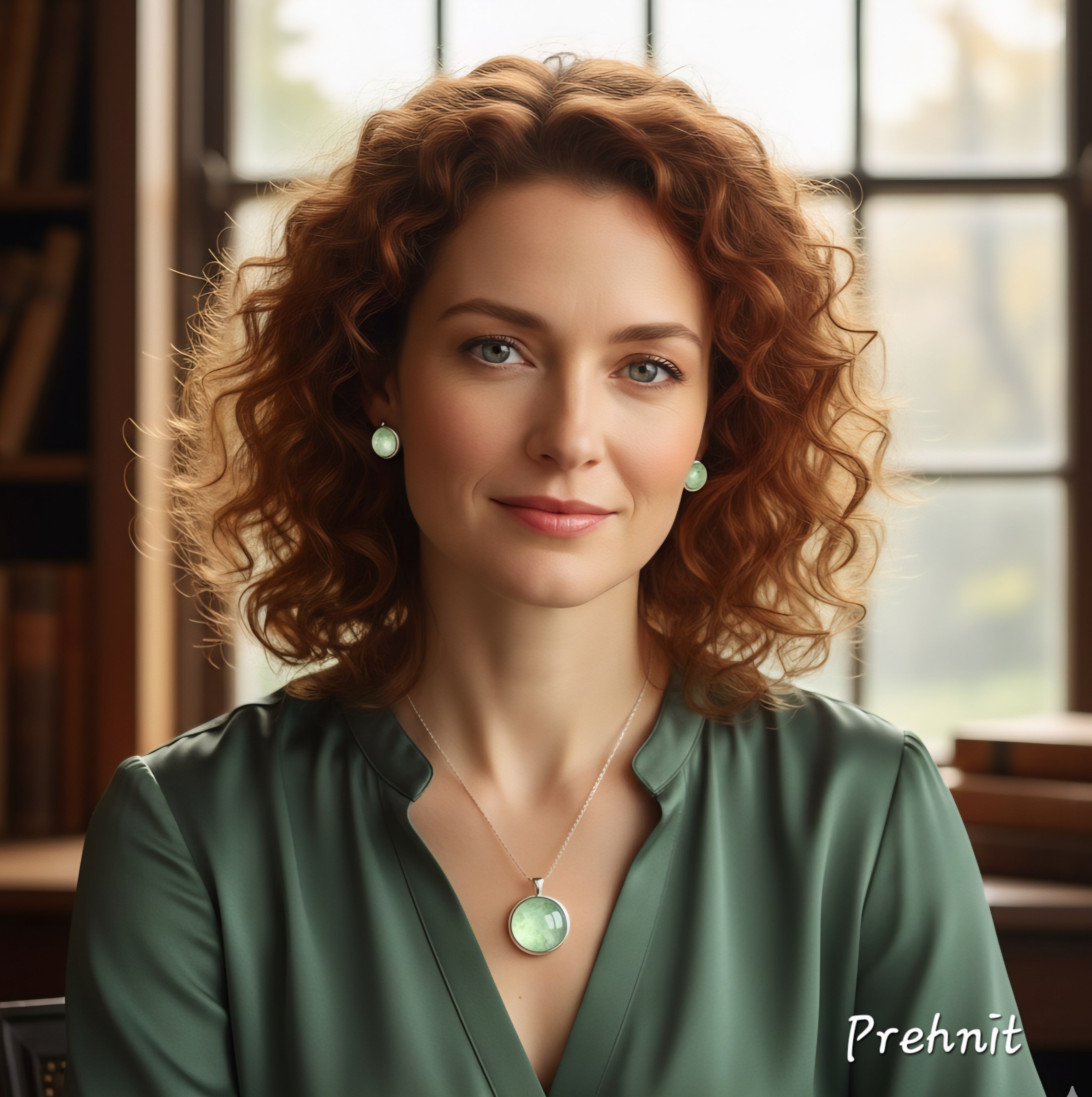 Prehnit Edelstein Schmuck am Model
