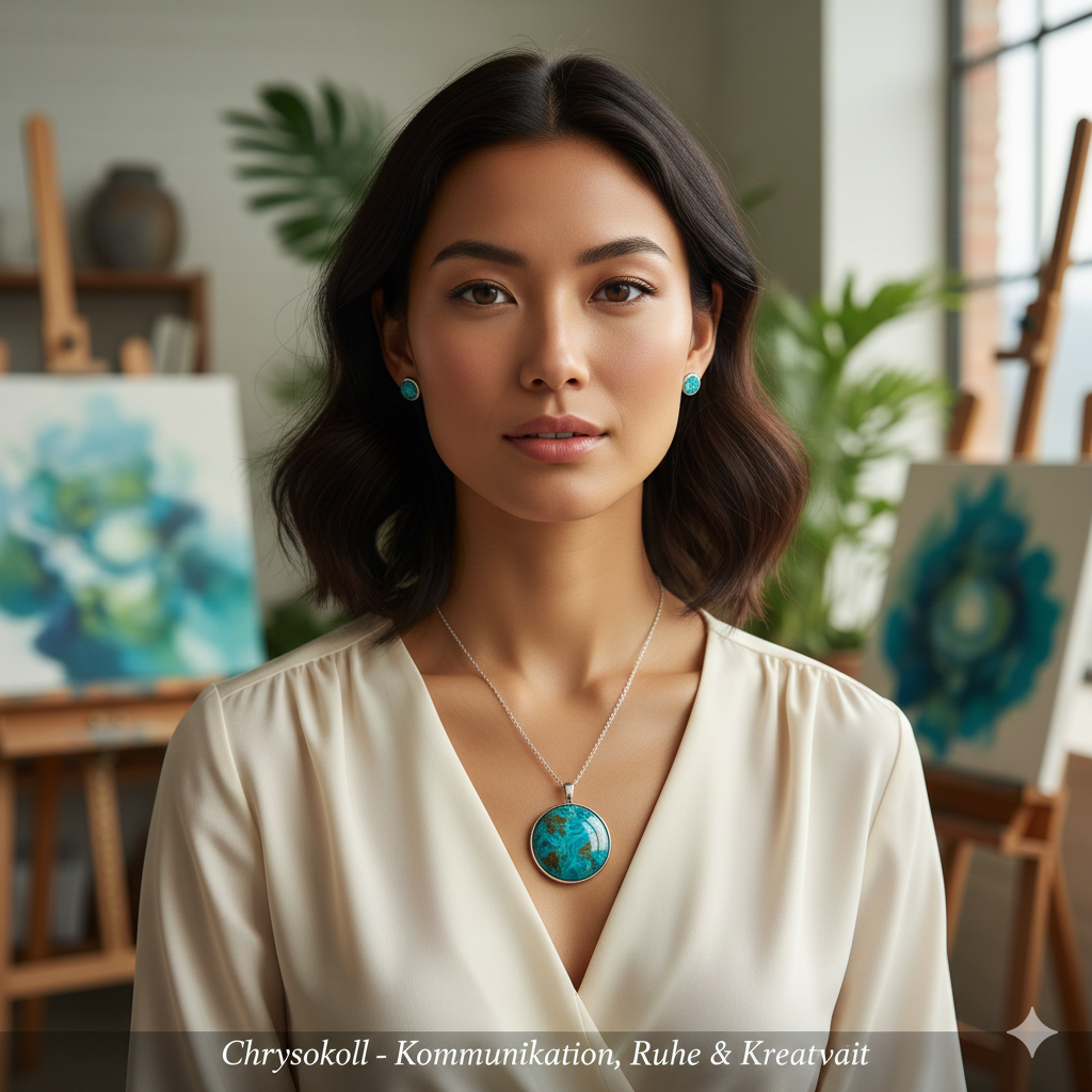 Chrysokoll Edelstein Schmuck am Model
