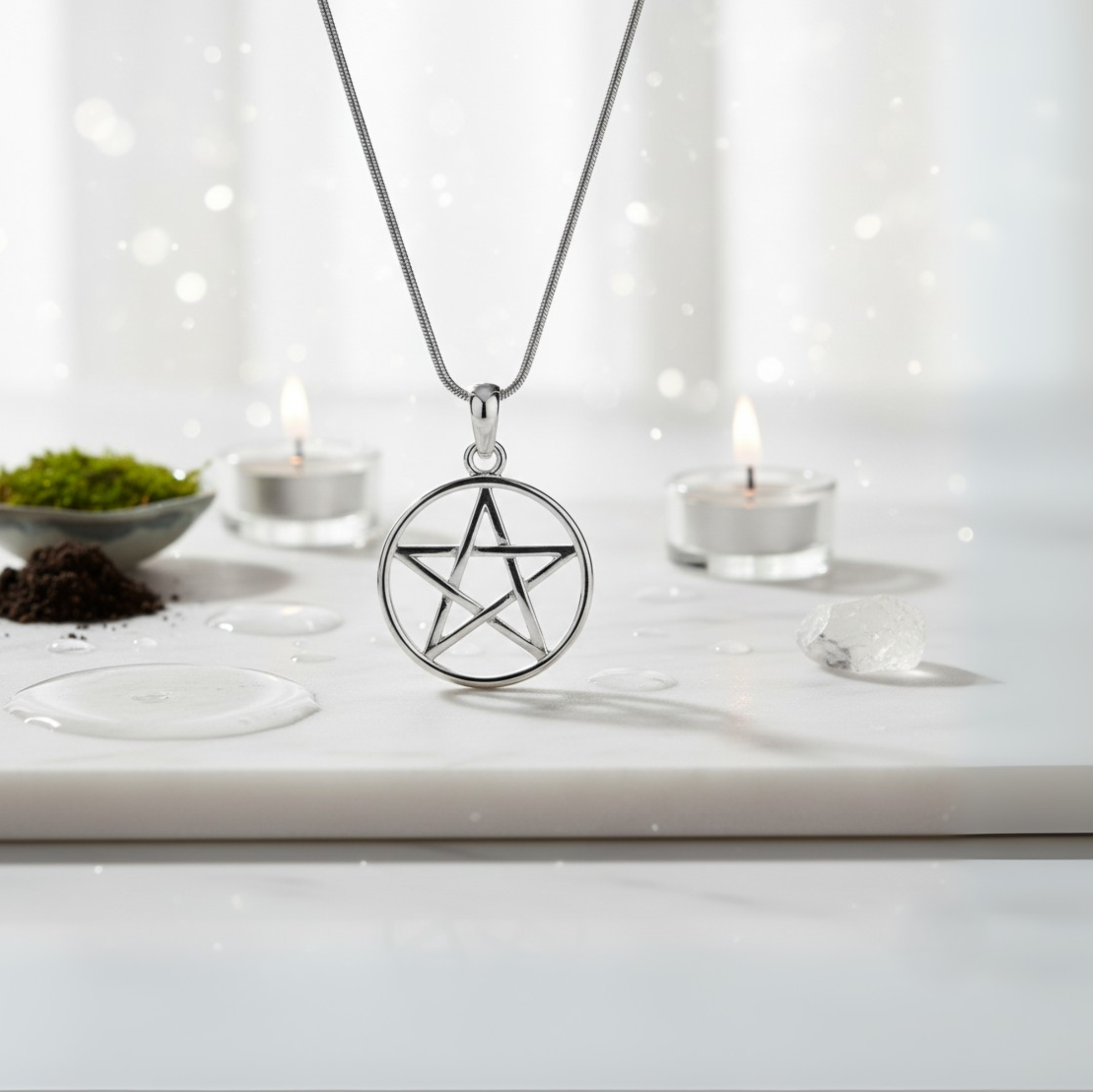 Hexe, Kette, Pentragramm, Sternzeichen, Elemente, Mond, Sonne, Stern