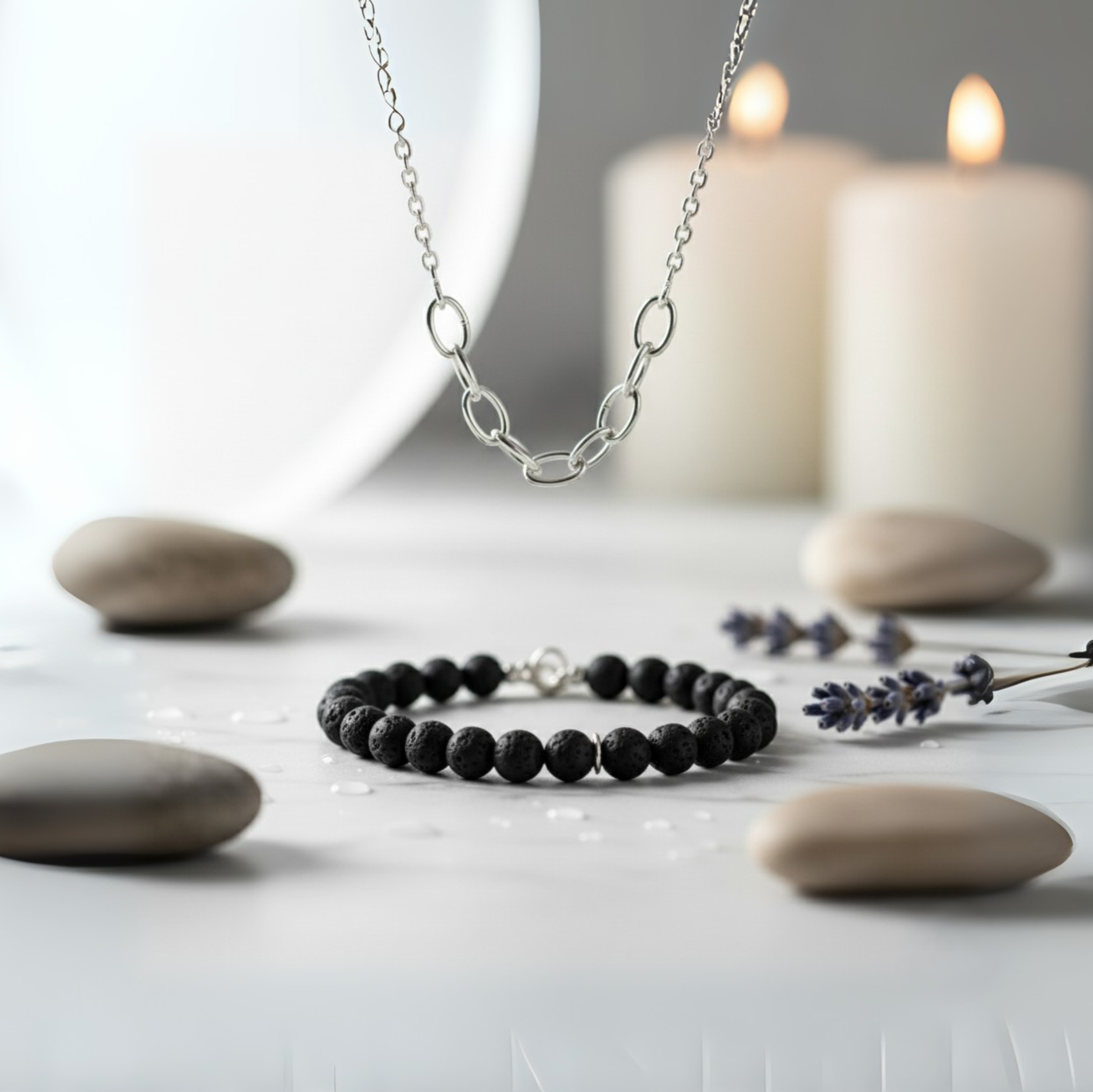 Mann, Schmuck, Lavastein, Kette, Armband, Ring, Tigerauge, Kristall, Edelstahl