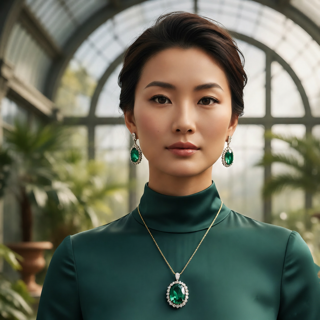 Edelsteinkollektion Smaragd bei DAVUTA mit Model und Schmuck