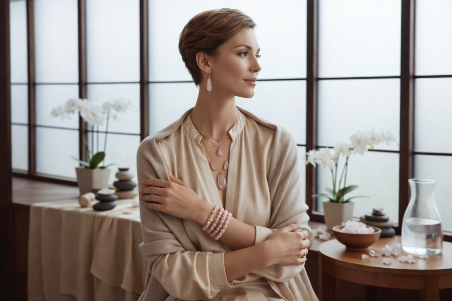 Model mit Schmuck Rosenquarz by DAVUTA