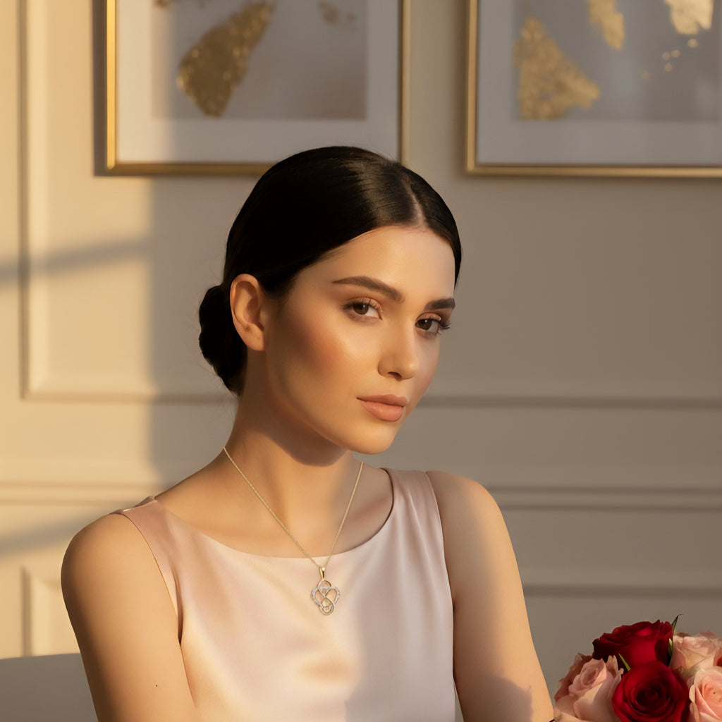 Damen Cuore Infinito - 8 K Goldanhänger mit Zirkonia & Kette