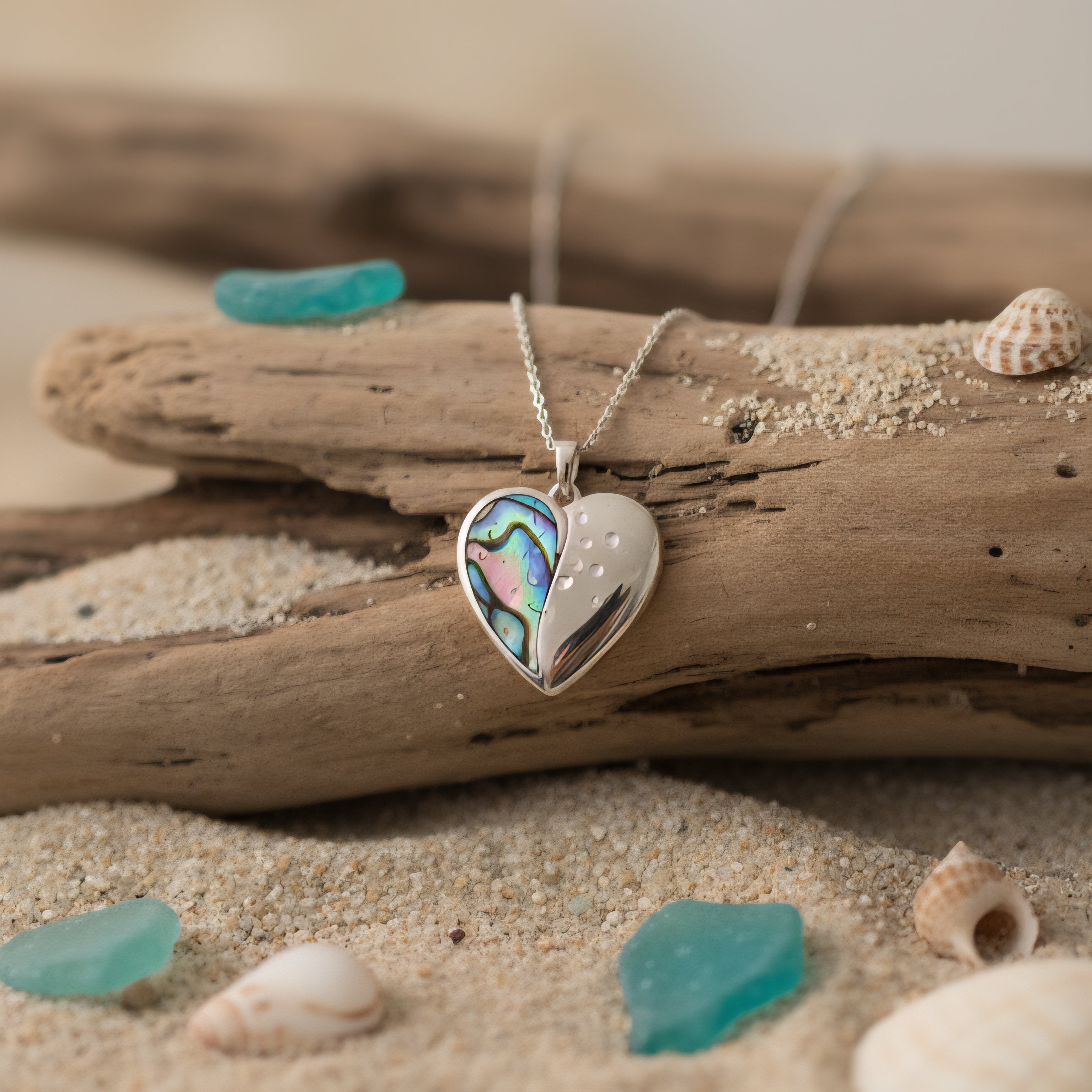 Damen Kette mit Herzanhänger Abalone-Muschel