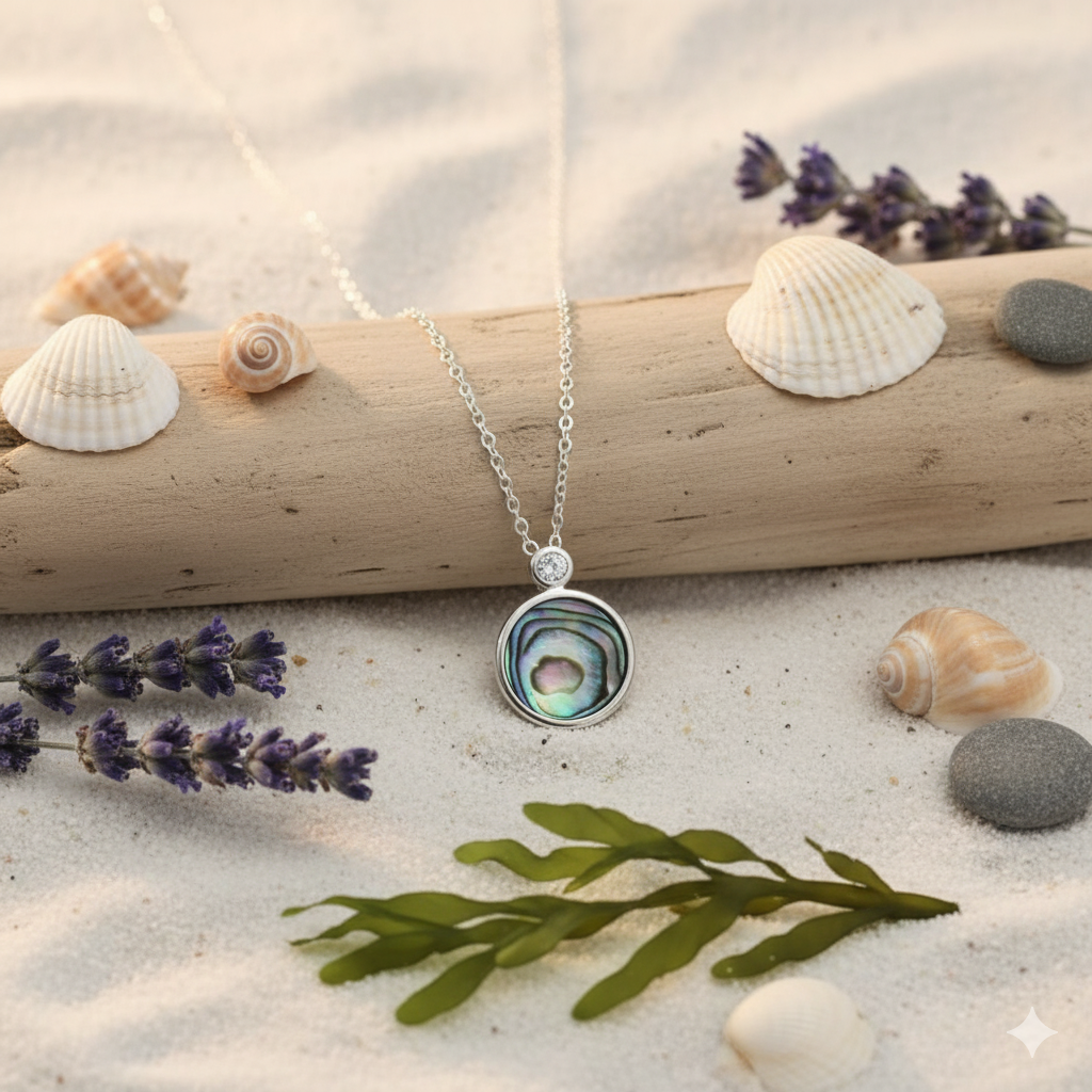 Damen Kette mit Anhänger Abalone-Muschel rund