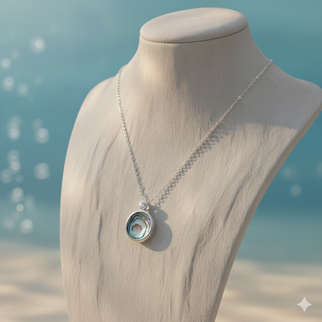 Damen Kette mit Anhänger Abalone-Muschel rund