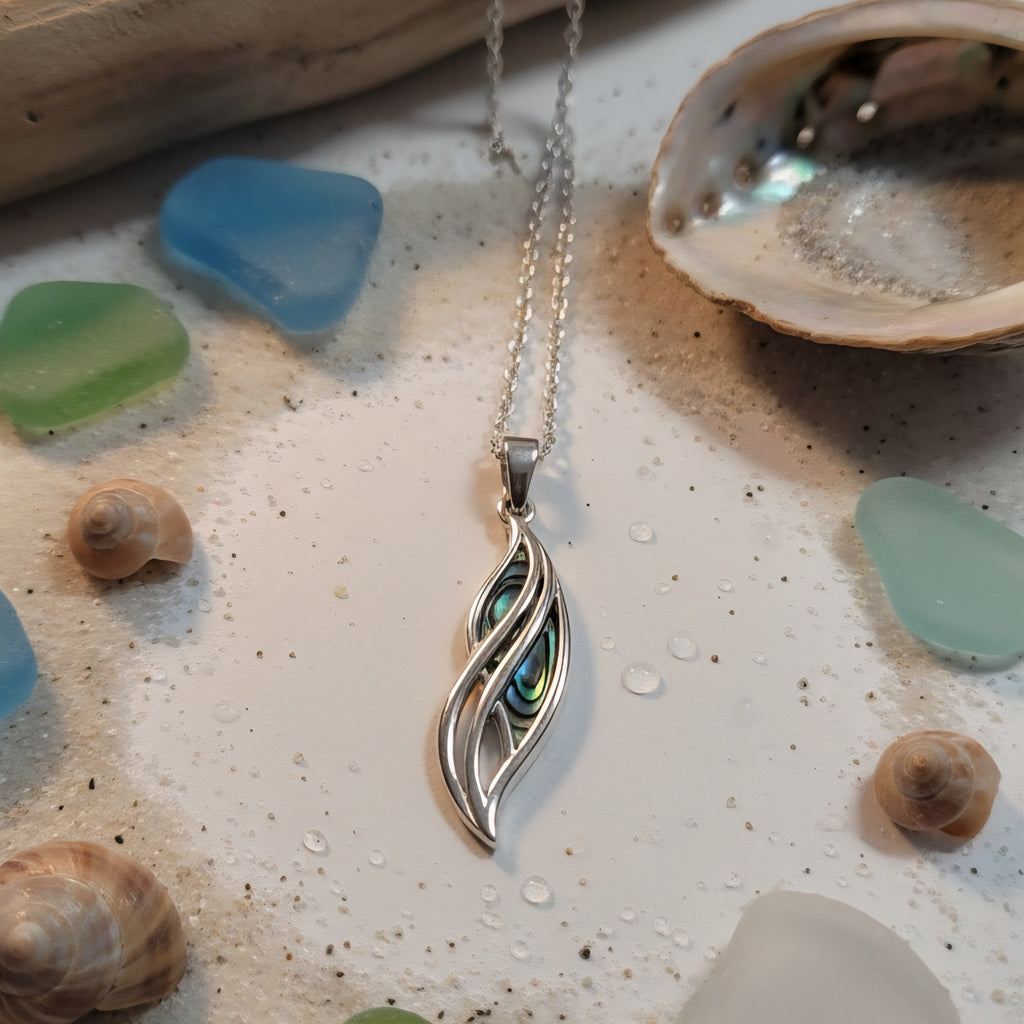 Damen Kette mit Anhänger Abalone-Muschel Welle