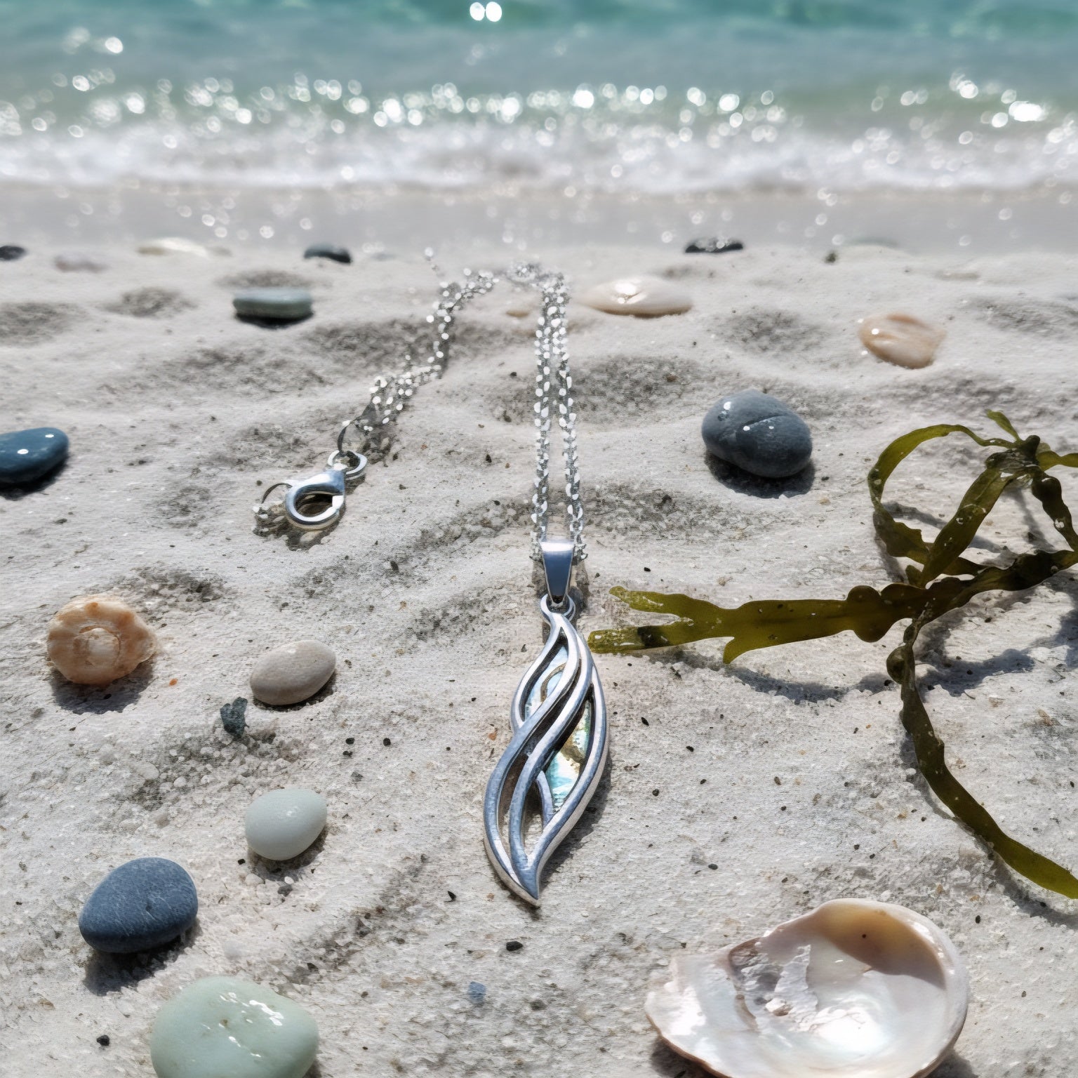 Damen Kette mit Anhänger Abalone-Muschel Welle