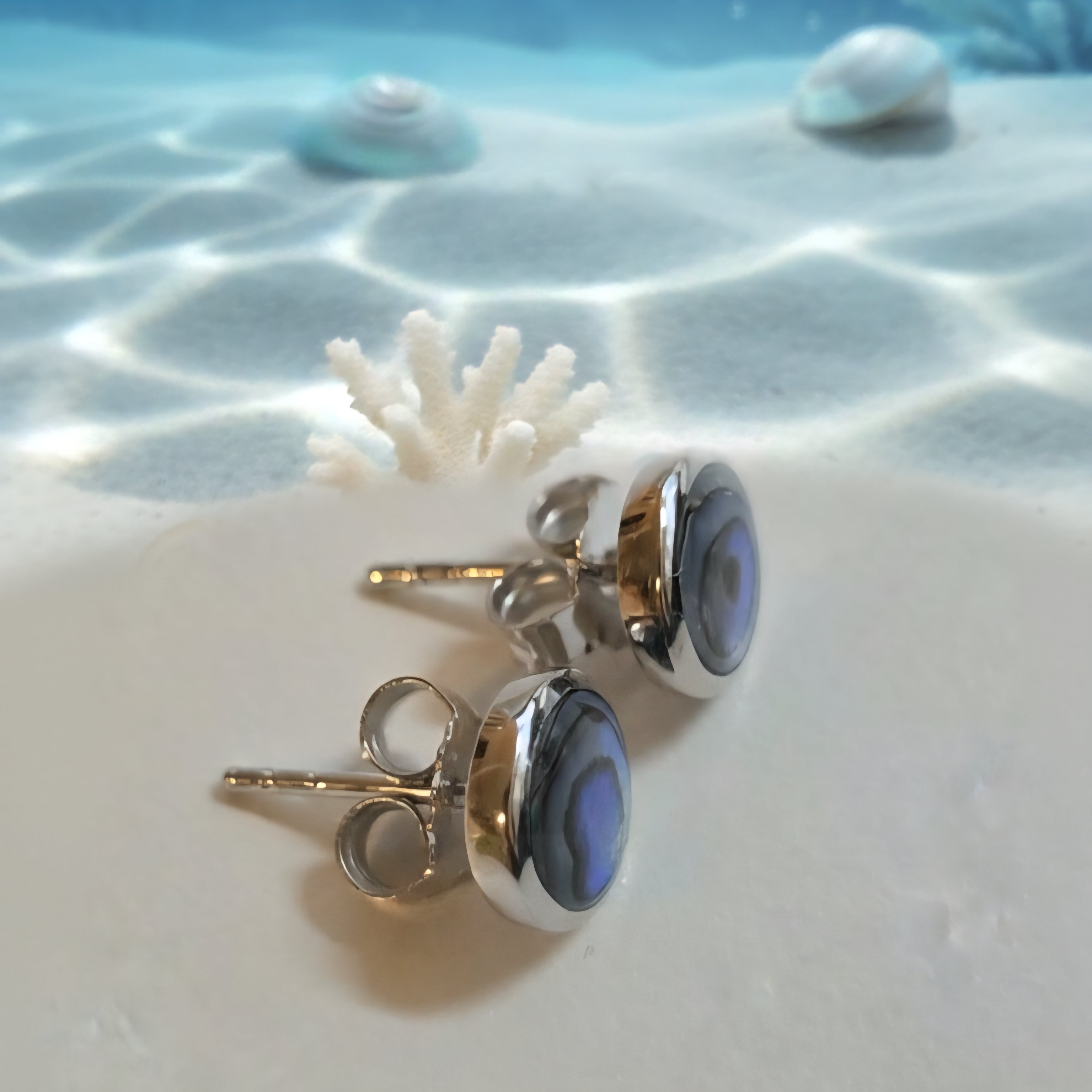 Damen Ohrstecker Abalone-Muschel rund