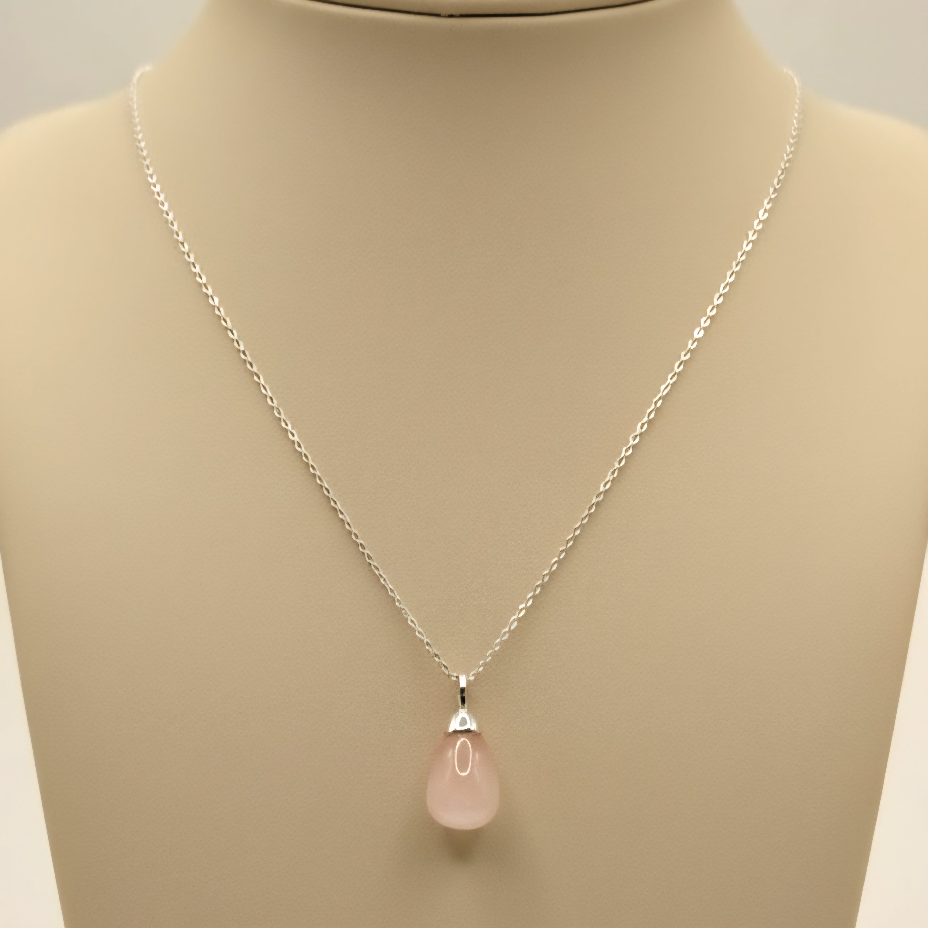 Damen Kette mit Rosenquarzanhänger - Silber