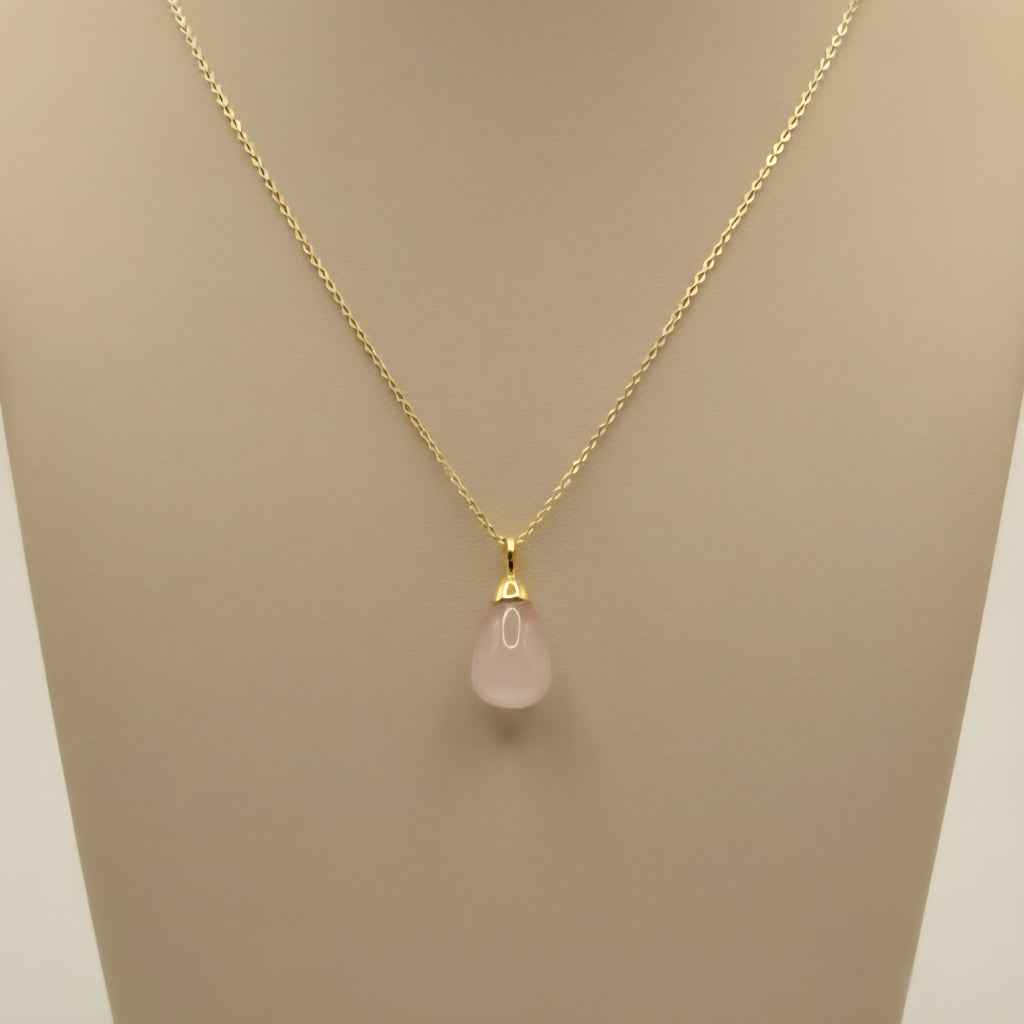 Damen Kette mit Rosenquarzanhänger - Einzelstück vergoldet