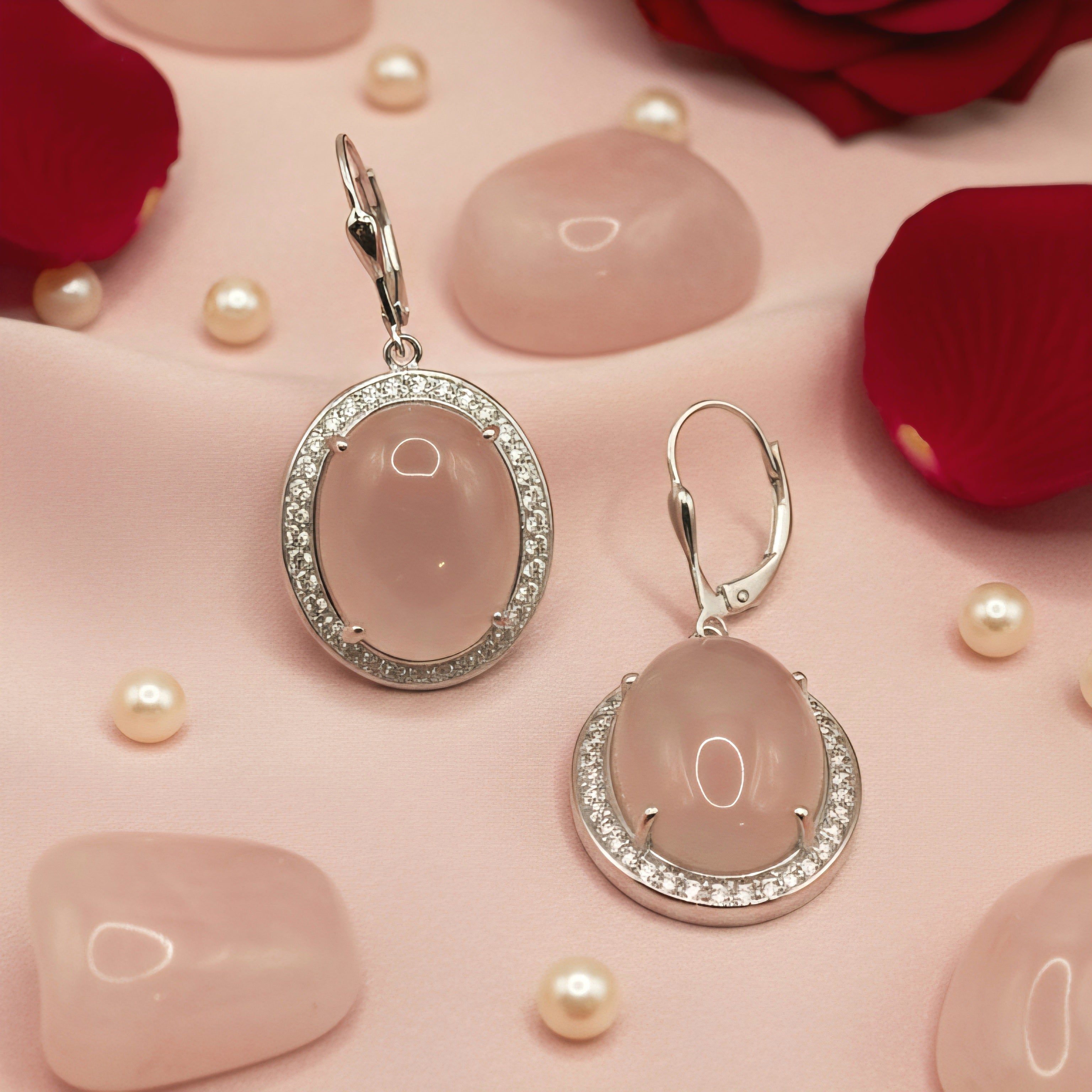 Damen Ohrringe Rosenquarz Oval