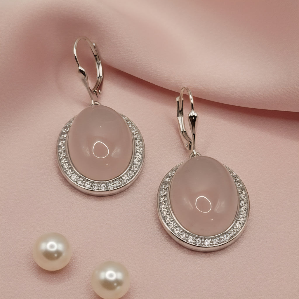 Damen Ohrringe Rosenquarz Oval