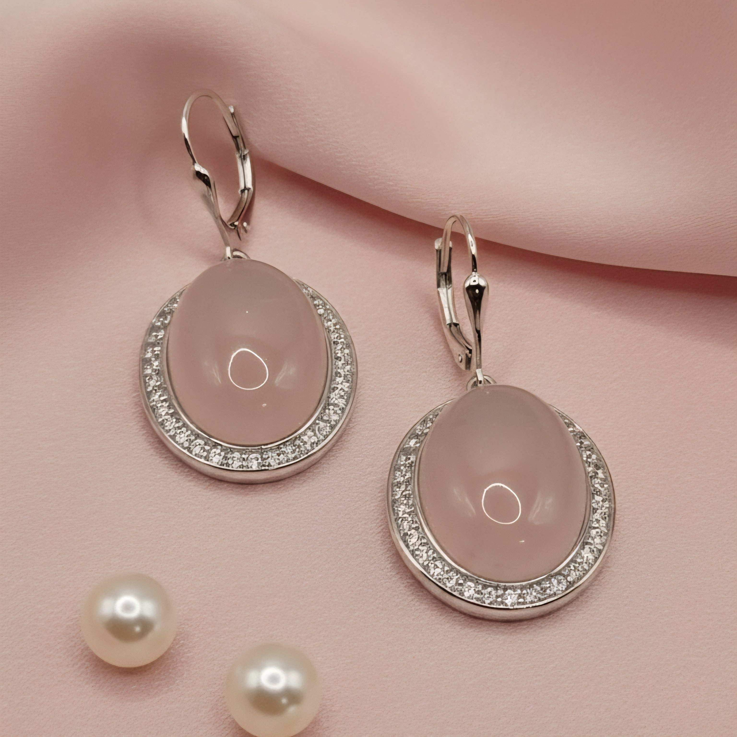 Damen Ohrringe Rosenquarz Oval