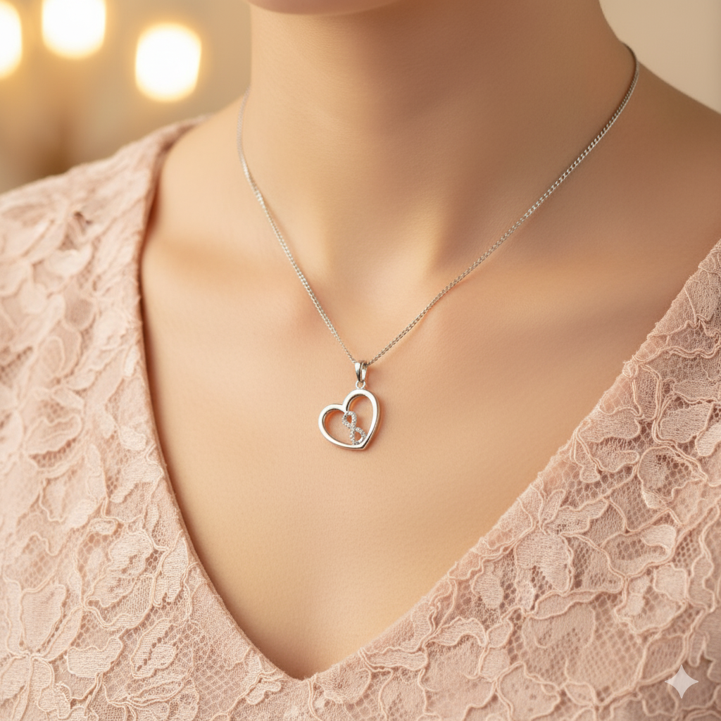 Damen Kette mit Anhänger Infinity-Herz mit Zirkonia