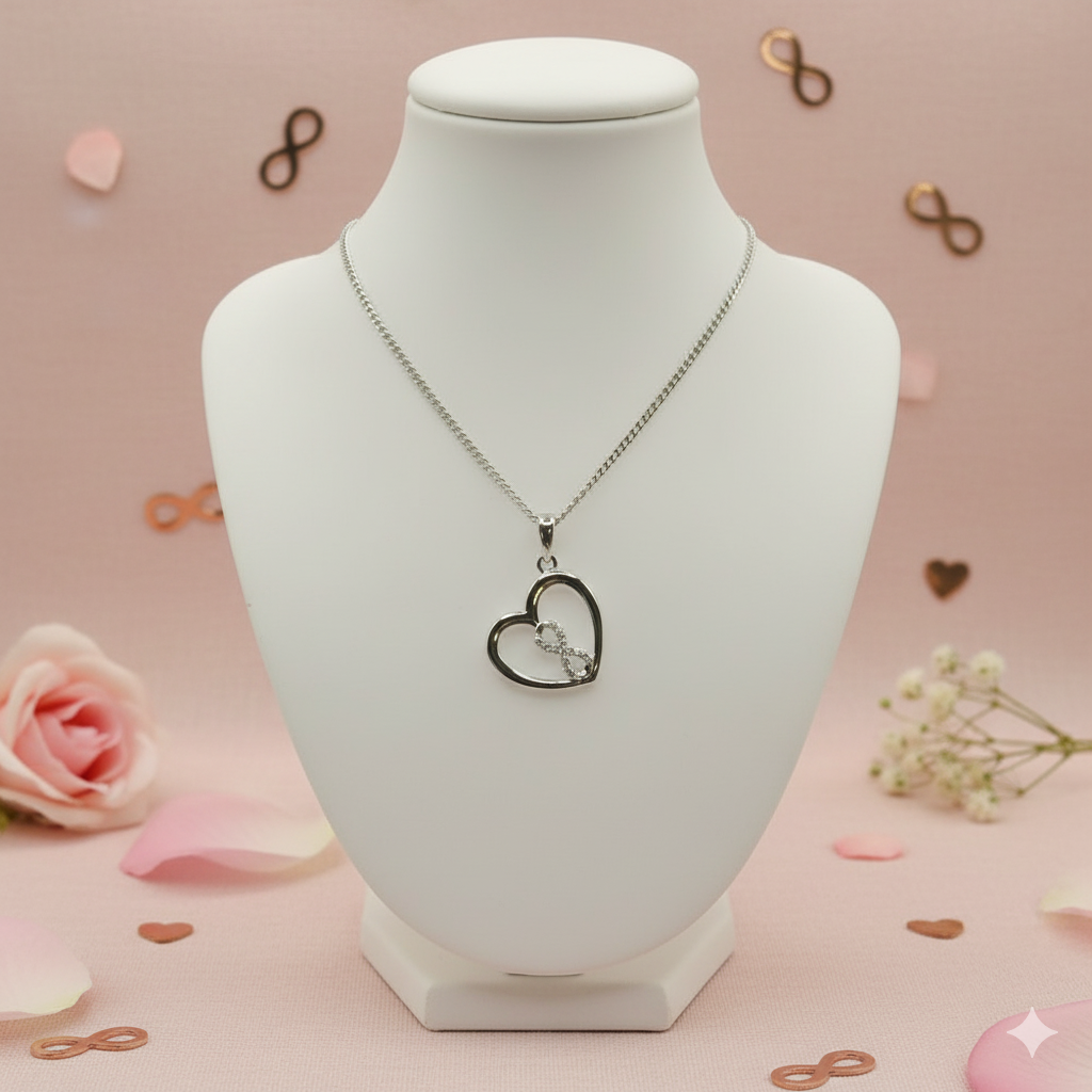 Damen Kette mit Anhänger Infinity-Herz mit Zirkonia