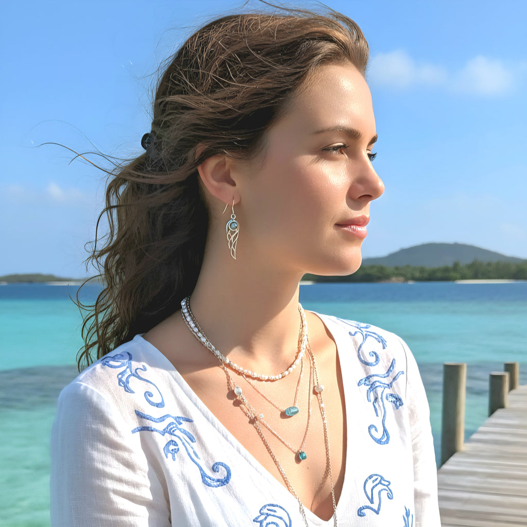 Damen Ohrhänger Abalone-Muschel Engelsflügel