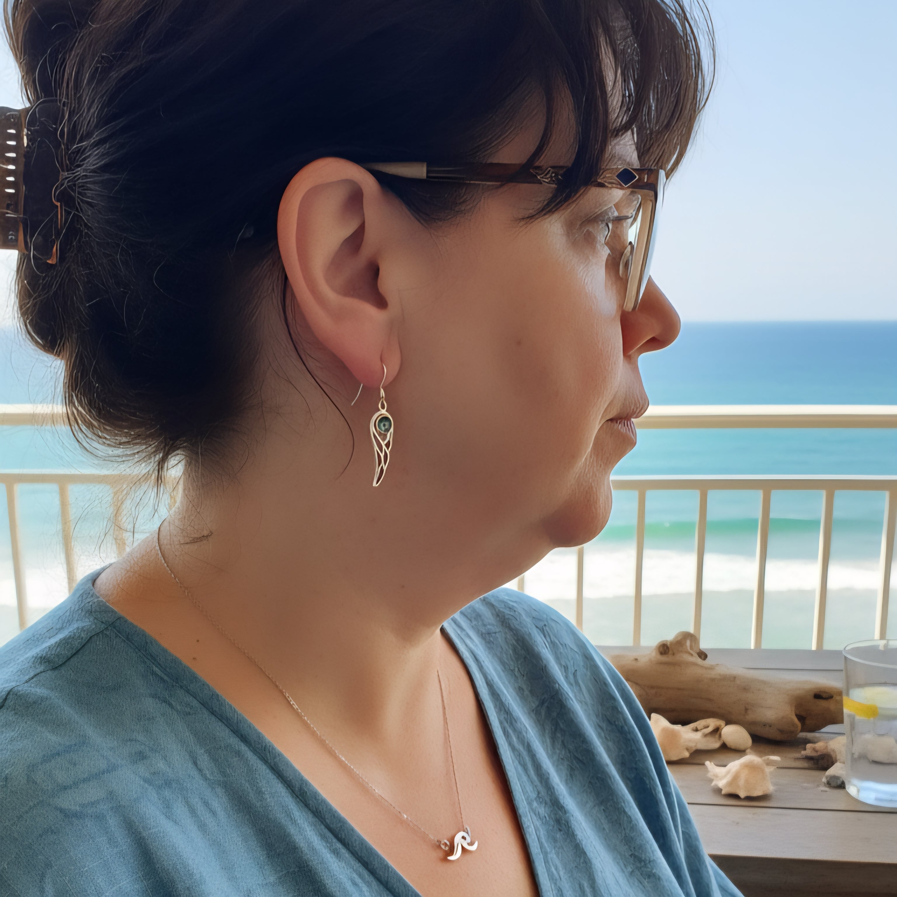 Damen Ohrhänger Abalone-Muschel Engelsflügel