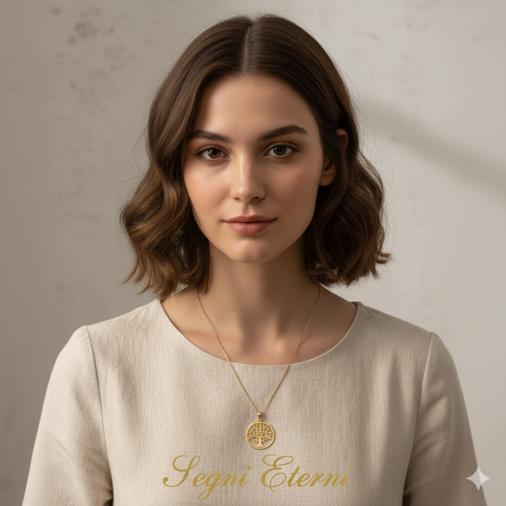 Damen Kette mit Anhänger Baum des Lebens, vergoldet