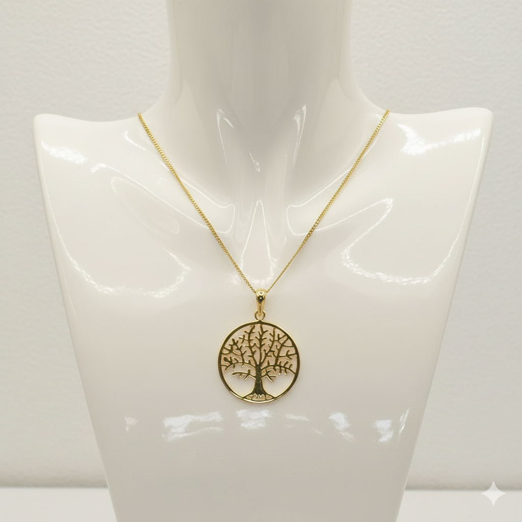 Damen Kette mit Anhänger Baum des Lebens, vergoldet