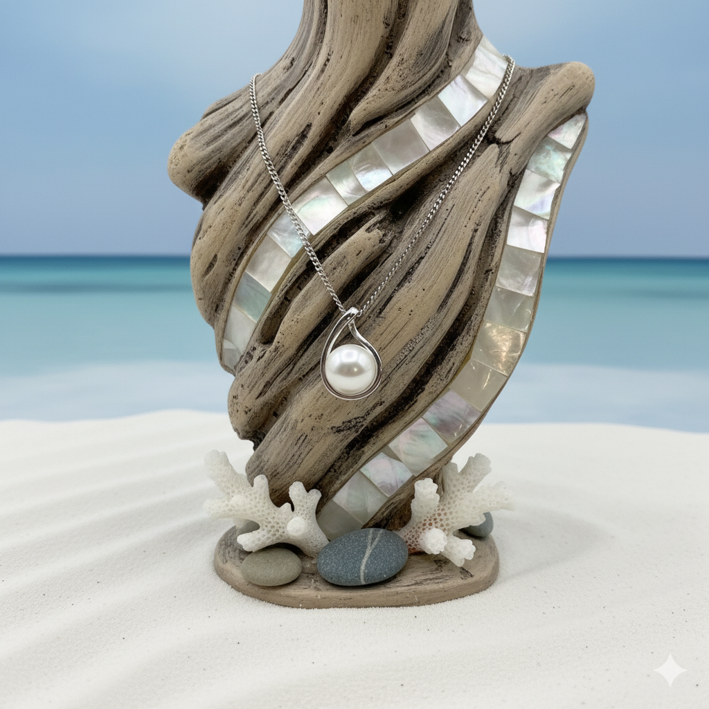 Damen Kette mit Anhänger Perle Silber