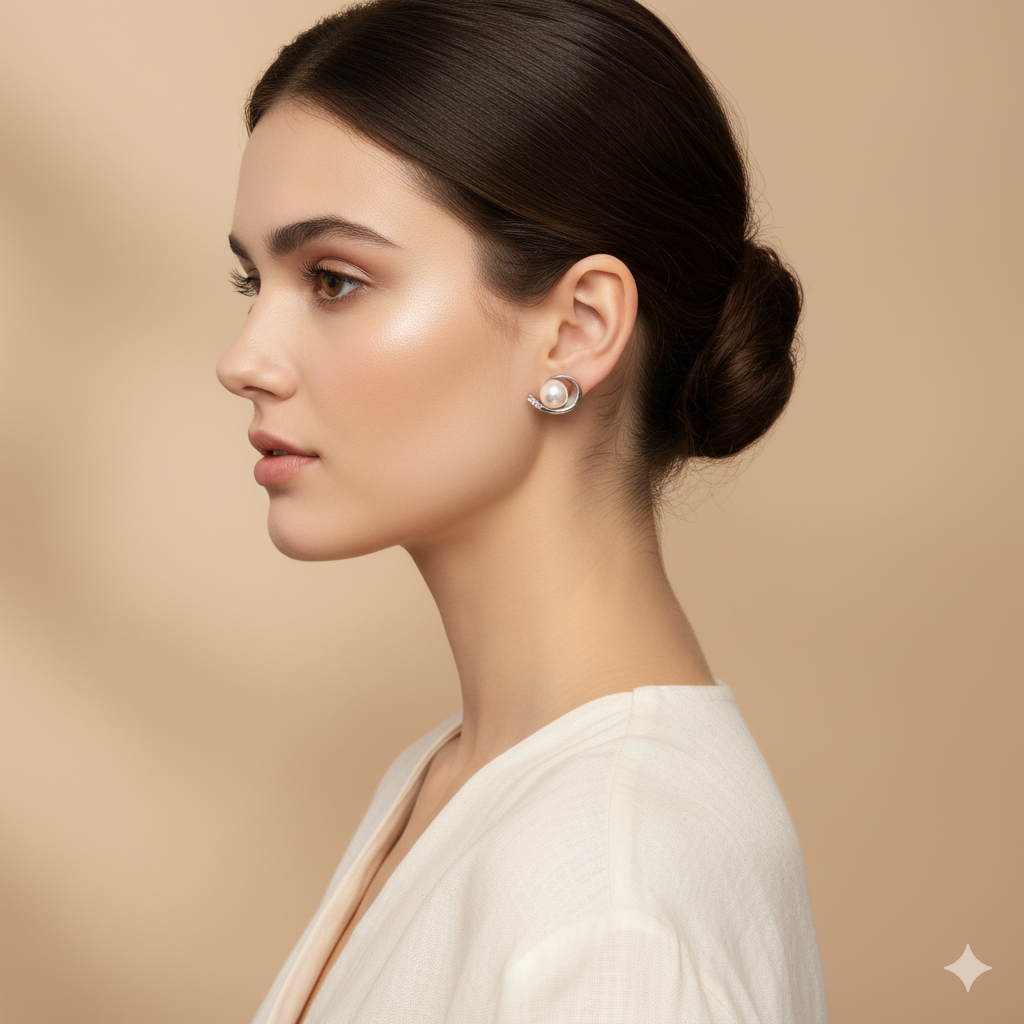 Damen Ohrstecker Perle Silber