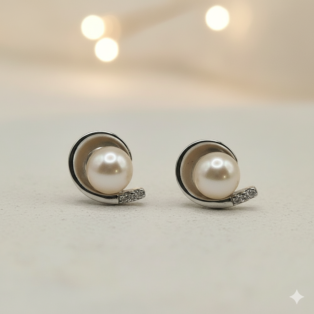 Damen Ohrstecker Perle Silber