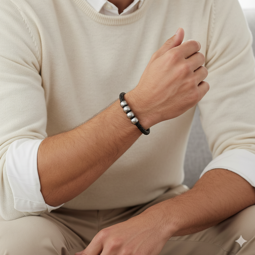 Herren Armband Leder/Edelstahl 21 cm