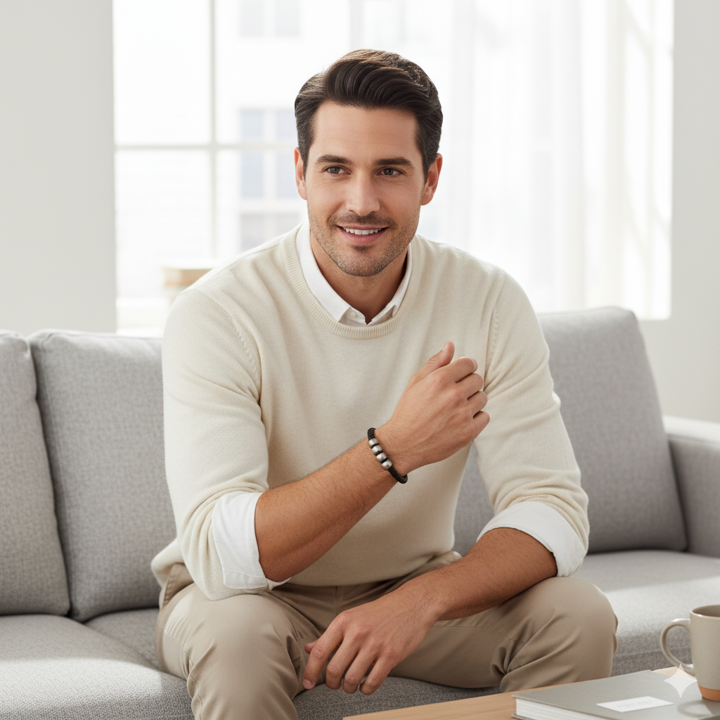 Herren Armband Leder/Edelstahl 21 cm