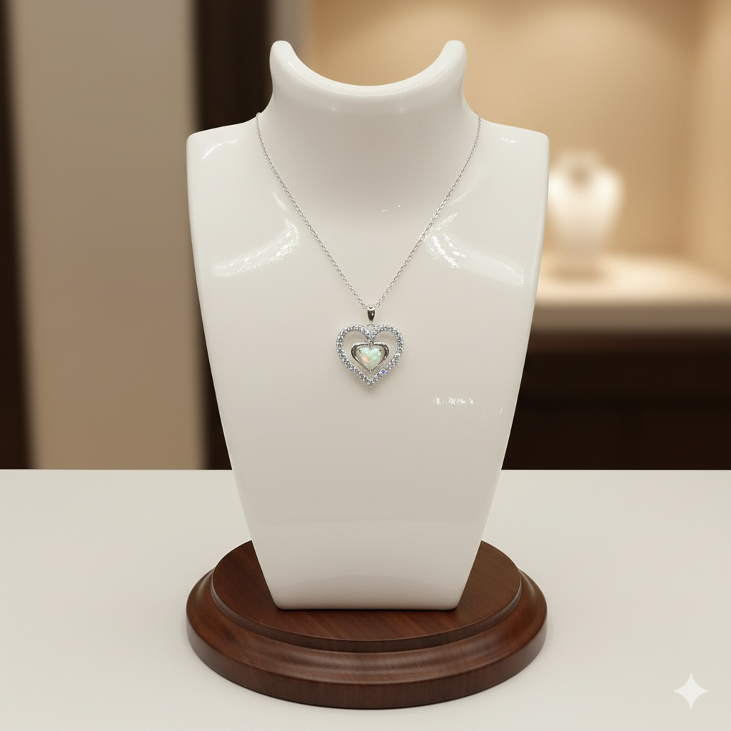 Damen Kette mit Anhänger Herz & Opalherz