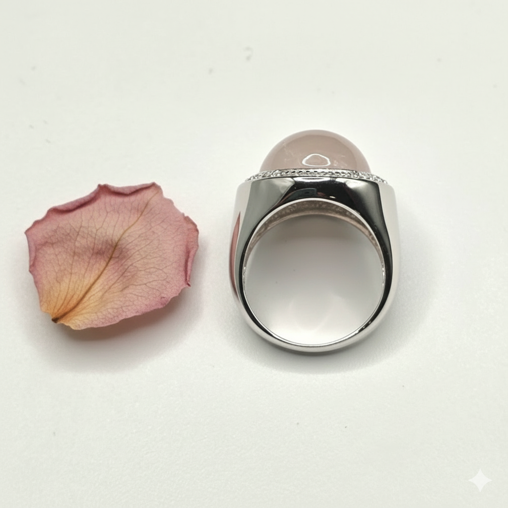 Damen Ring Rosenquarz Oval