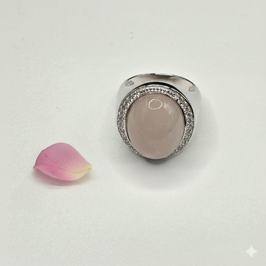 Damen Ring Rosenquarz Oval