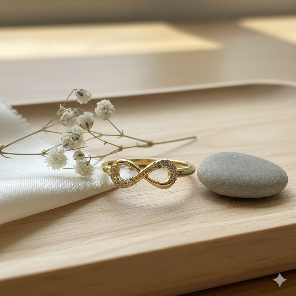 Damen Ring Infinity Silber Vergoldet mit Zirkonia