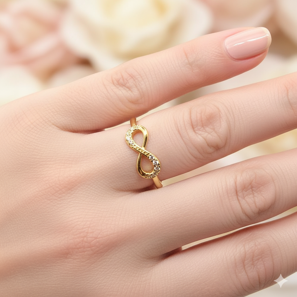 Damen Ring Infinity Silber Vergoldet mit Zirkonia