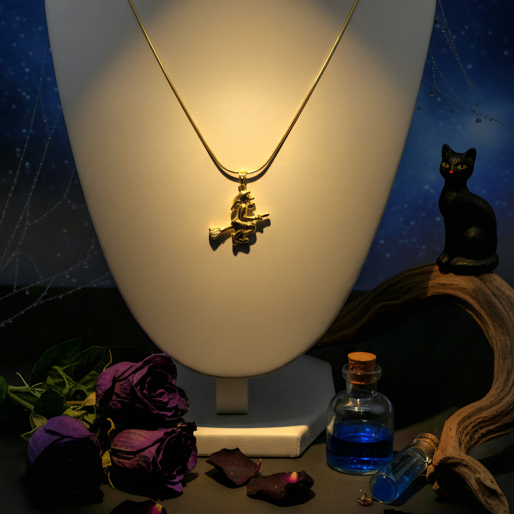 Damen Kette mit Anhänger Hexe Gold