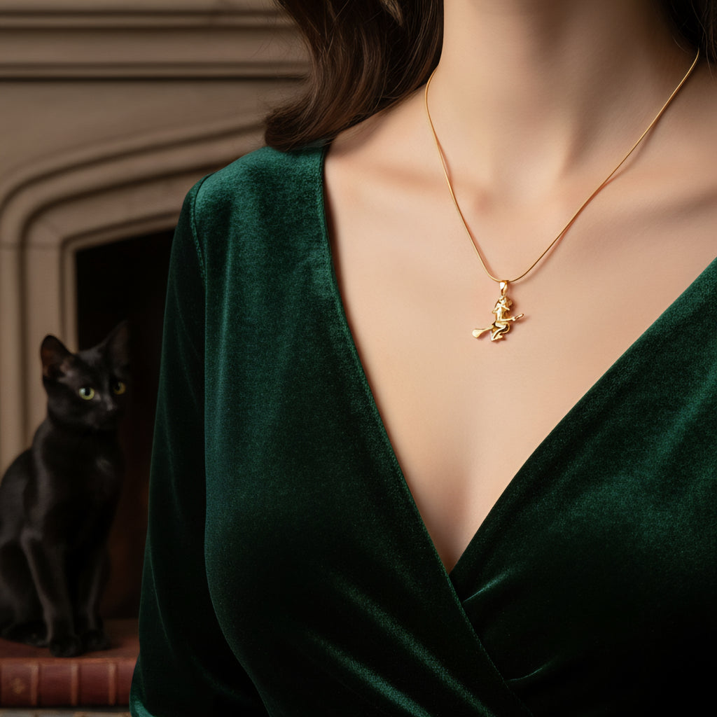 Damen Kette mit Anhänger Hexe Gold