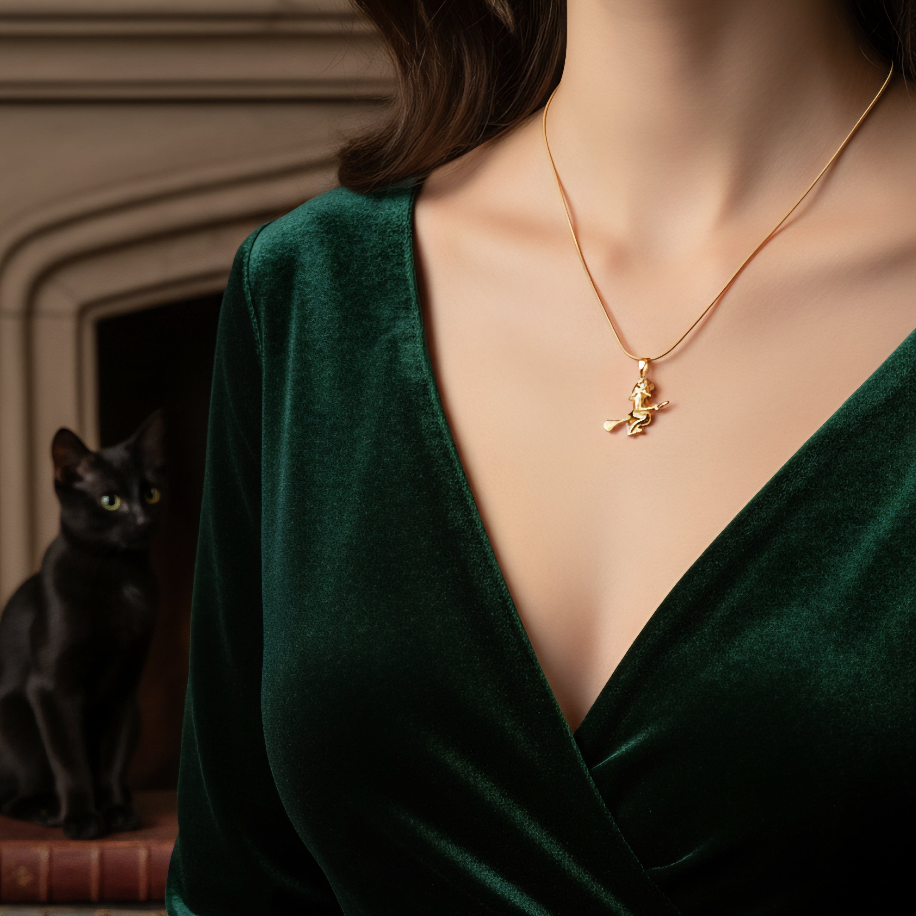 Damen Kette mit Anhänger Hexe Gold