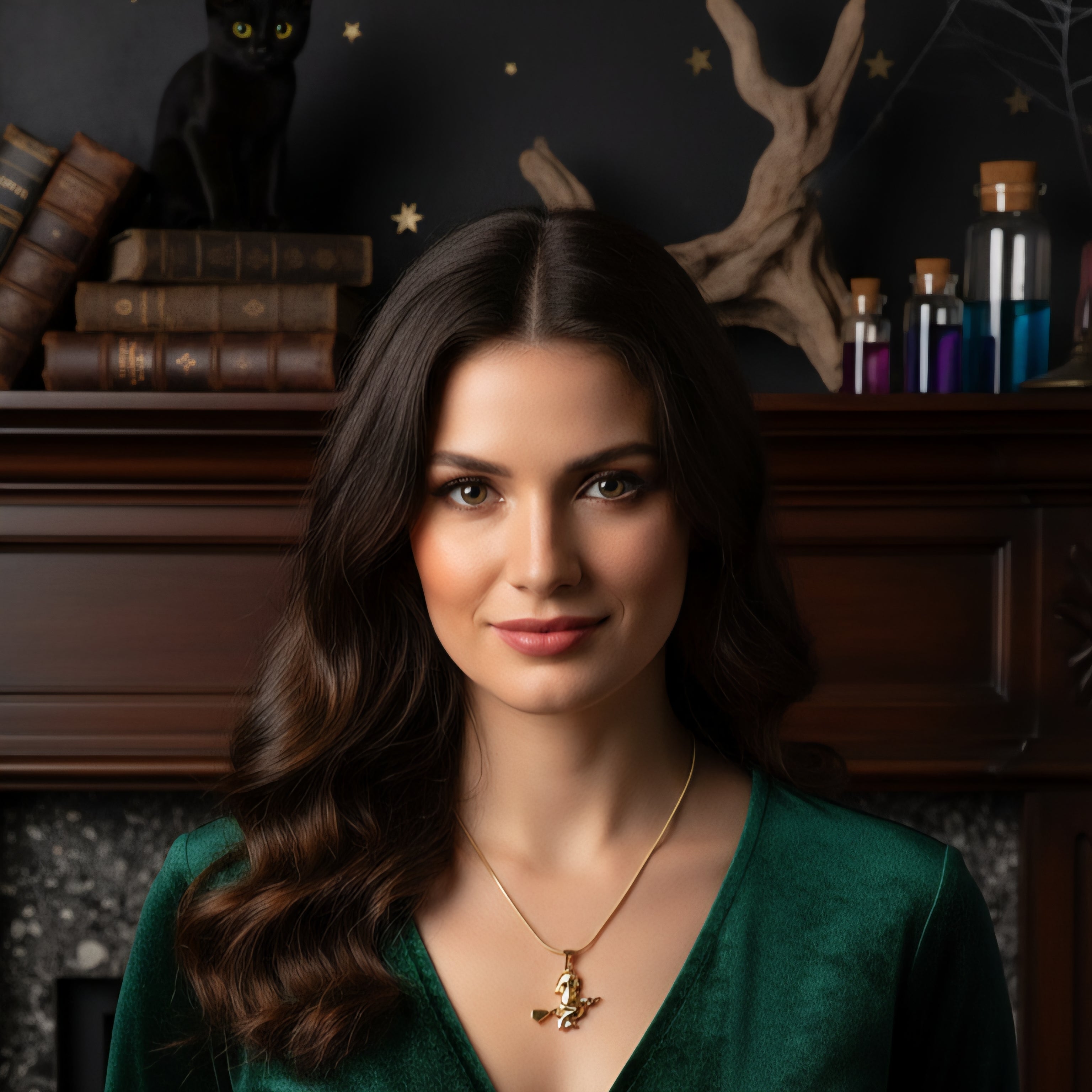 Damen Kette Anhänger gold Hexe