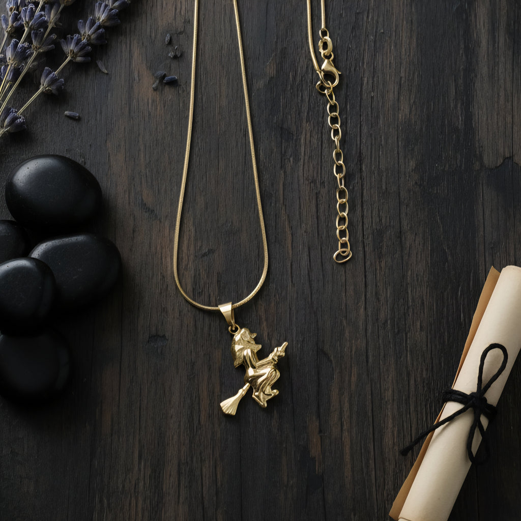 Damen Kette mit Anhänger Hexe Gold