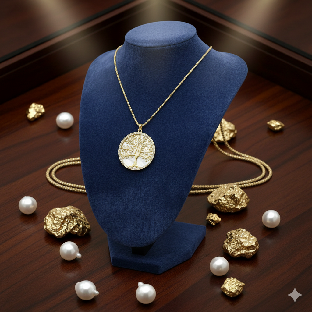 Damen Kette mit Anhänger Lebensbaum Perlmutt