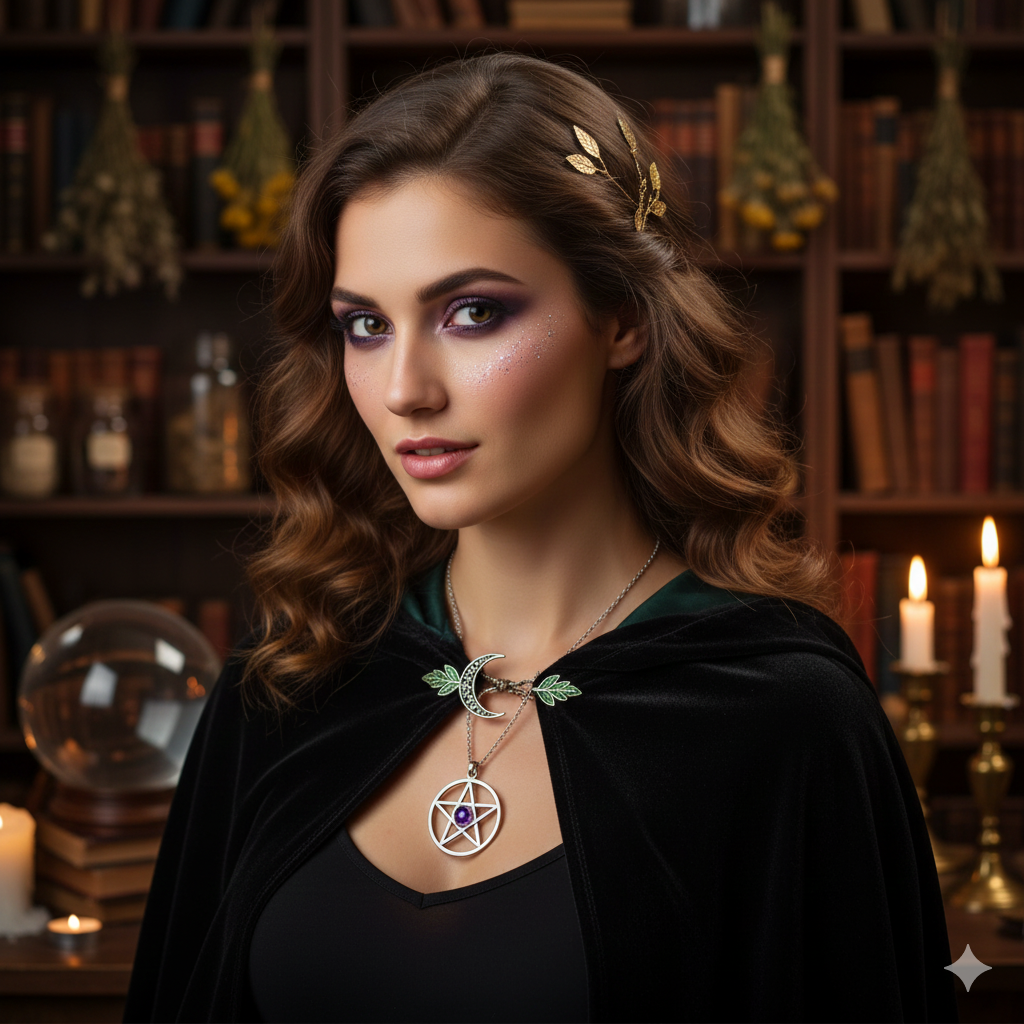 Damen Kette mit Anhänger Pentagramm mit Amethyst