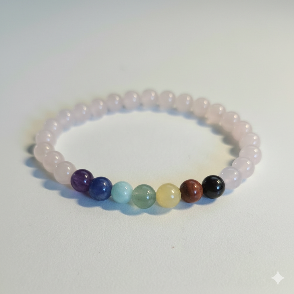 Kinder Armband Rosenquarz mit Chakren