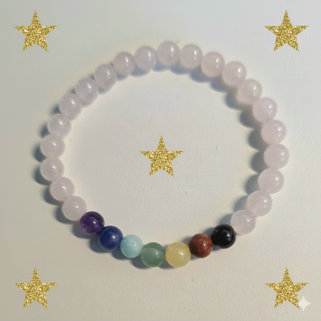 Kinder Armband Rosenquarz mit Chakren